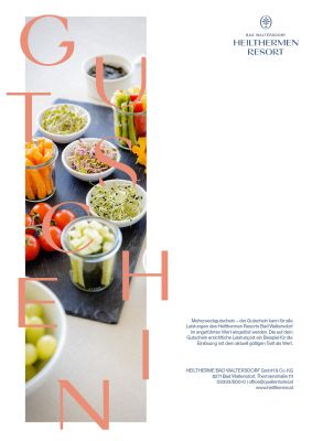 Gutschein mit Bild von Frühstück in Form von Gemüstesticks und Aufstrichen